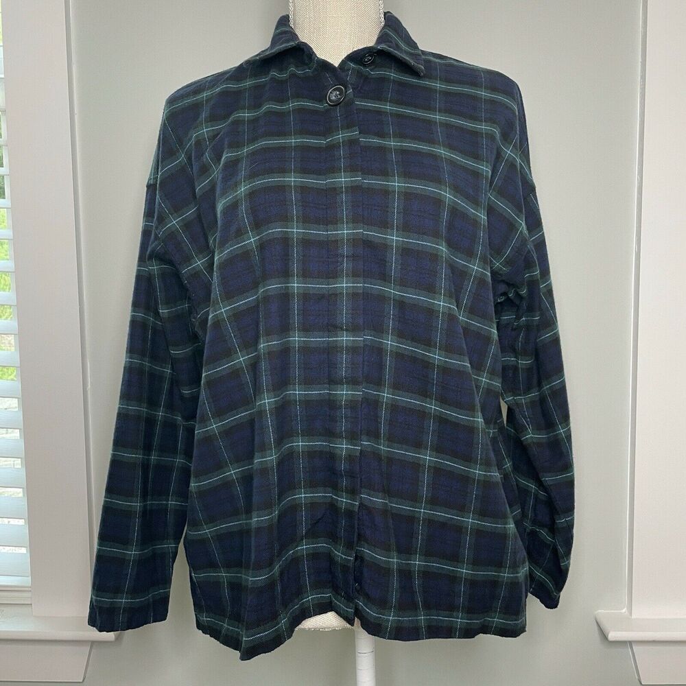 Madewell Flannel Plaid Long Sleeve Button Down Shirt Blue Green Women's Size XS